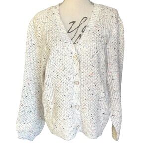 Grey Collective Off White Multi-Fleck V-Neck Cardigan (L)